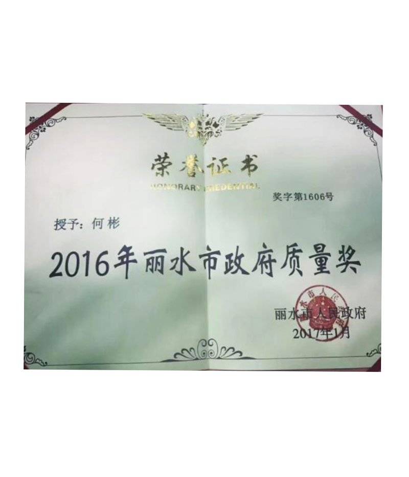 2016年麗水市政府質(zhì)量獎